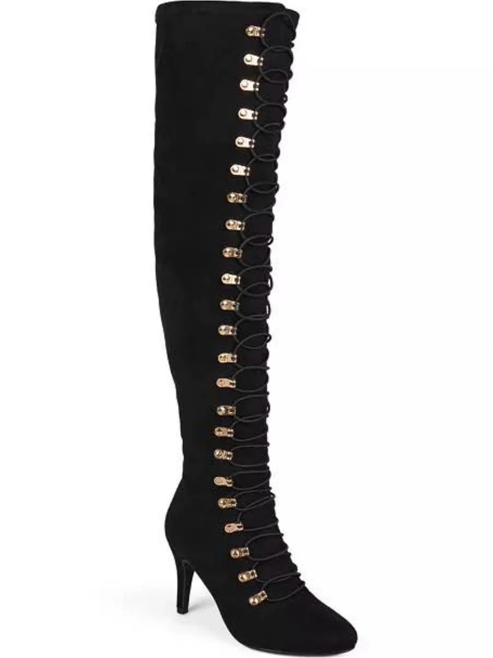 Over-the-Knee Lace-Up Stiletto Boot in Black w/ kitten heel size 6 1/2 comfy